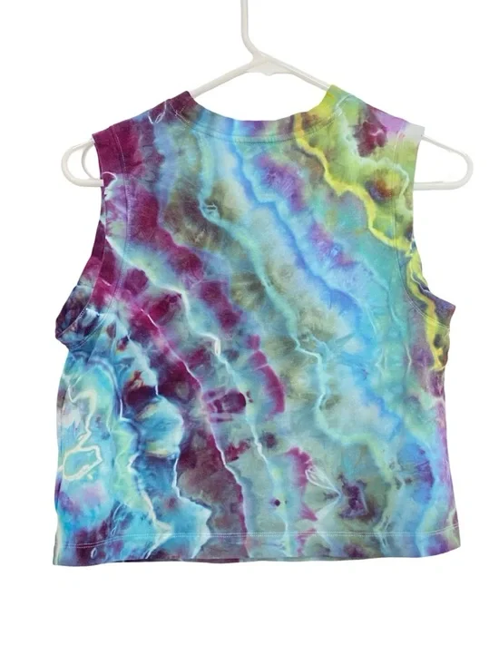 Upcycled Handmade Geode Tie Dye Tank Top Womens Size XS OOAK Ice Dye Blue Multi - Picture 2 of 6